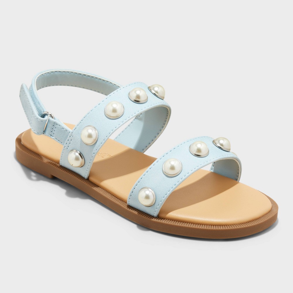 Toddler Selene Pearl Sandals - Cat & Jack™ Blue 8T: Open Toe, Hook and Loop, Flexible Outsole