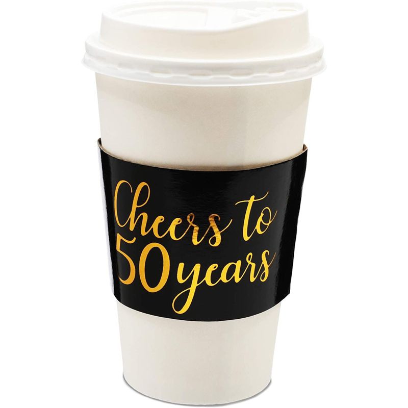 Sparkle and Bash 50-Pack Cheers to 50 Years Corrugated Coffee Cup Sleeves For Paper Cups, 50th Golden Anniversary, 3 of 7