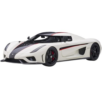 Koenigsegg Regera White with Black Carbon and Red Stripes 1/18  Model Car by Autoart