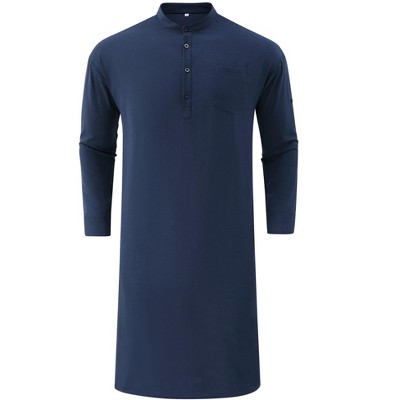 Men's Long - Sleeve Henley Shirt, Basic Solid - Color Mid - Length Tunic Top with Button Placket & Chest Pocket