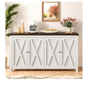 Modern Wooden Sideboard Buffet Cabinet With 4 Doors And Open Shelves Kitchen Storage Island Multi Functional Console Table For Dining Room, White - 1 of 4