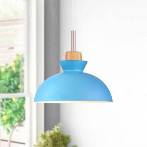Rennnsan Veorix 11"W 1-Light Dome Wood Modern Dimmable Pendant - 1 of 4