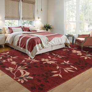 Modern Washable Area Rug for Living Room, Modern Floral Print Throw Carpet with Non Slip Backing, Low Pile Foldable Floor Mat for Home - 1 of 4