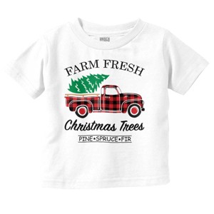 Farm Fresh Christmas Tree Plaid Truck Toddler Baby Graphic T Shirt Brisco Brands - 1 of 4
