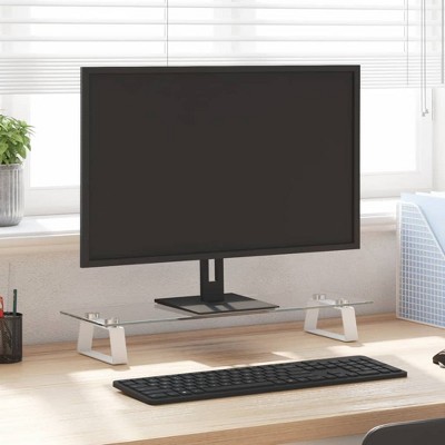 vidaXL Monitor Stand White 23.6 in.x7.9 in.x3.1 in. Tempered Glass and Metal