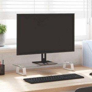 vidaXL Monitor Stand White 23.6 in.x7.9 in.x3.1 in. Tempered Glass and Metal - 1 of 4