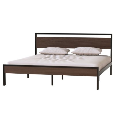 NicBex King Size Metal Bed Frame with Wood Headboard and Footboard for Adults/Boys/Girls