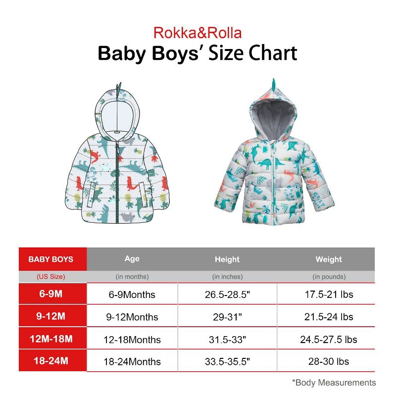 Rokka&Rolla Infant Toddler Boys' Warm Winter Coat-Baby Fleece Puffer Jacket, 3 of 8