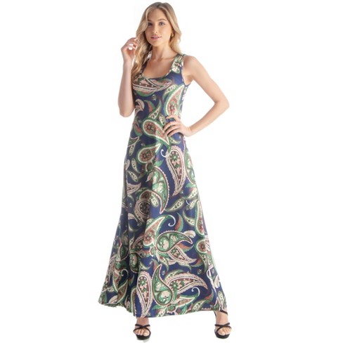 Womens Paisley Pattern Sleeveless Long Casual Maxi Dress -multicolored ...