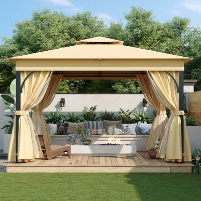 Whisen 10x12 Outdoor Gazebo Tent with Double Roofs, Patio Gazebo with Mosquito Netting and Privacy Screens