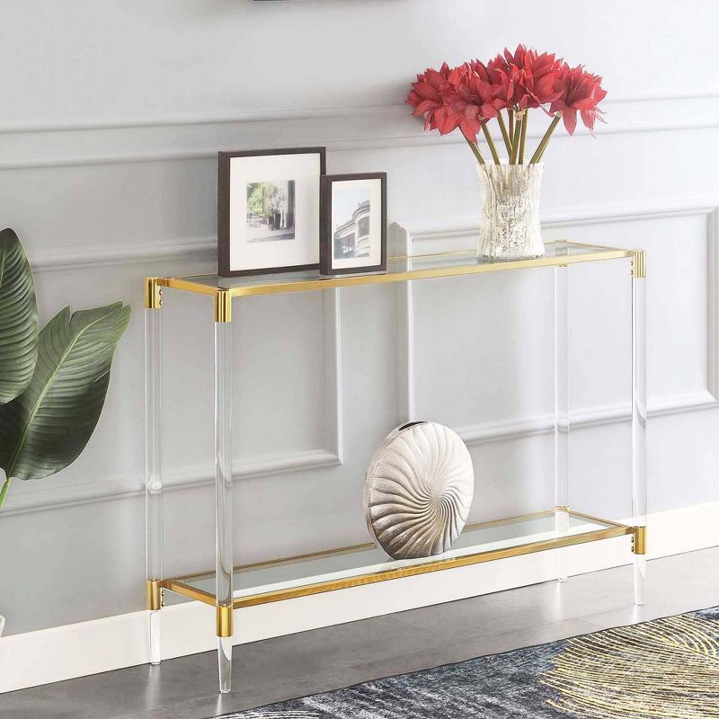 Royal Crest 2 Tier Acrylic Glass Console Table Gold/Glass - Breighton Home, 2 of 6