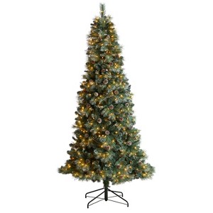 8ft. Frosted Tip Pine Artificial Christmas Tree with 500 Clear Lights, Pine Cones & 1112 Branches – Snow-Kissed X-Mas Tree - 1 of 4