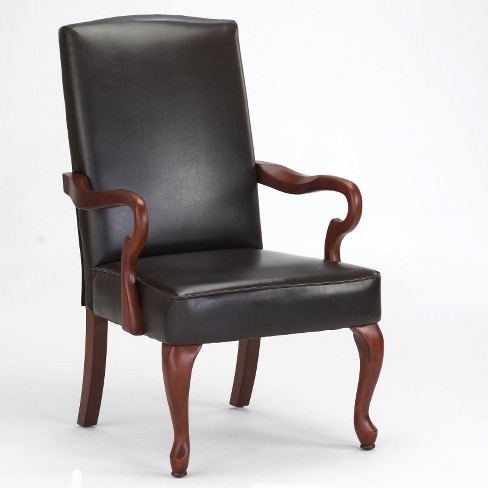Derby Brown Leather Gooseneck Arm Chair In Cherry Comfort Pointe