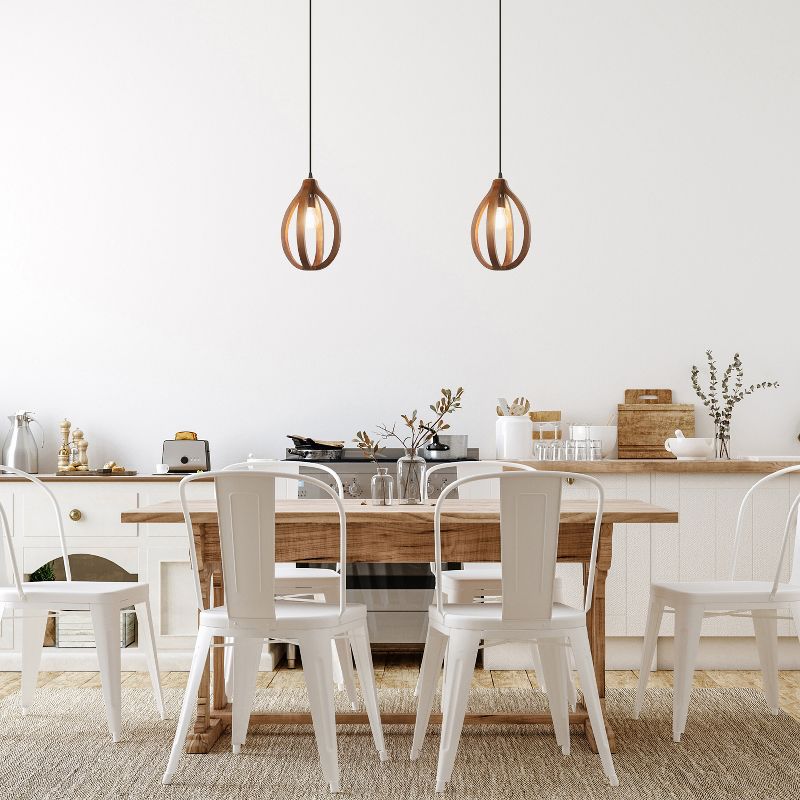 River of Goods Amore 1-Light Brown Pendant Light with Mango Wood Cage Shade, 2 of 10