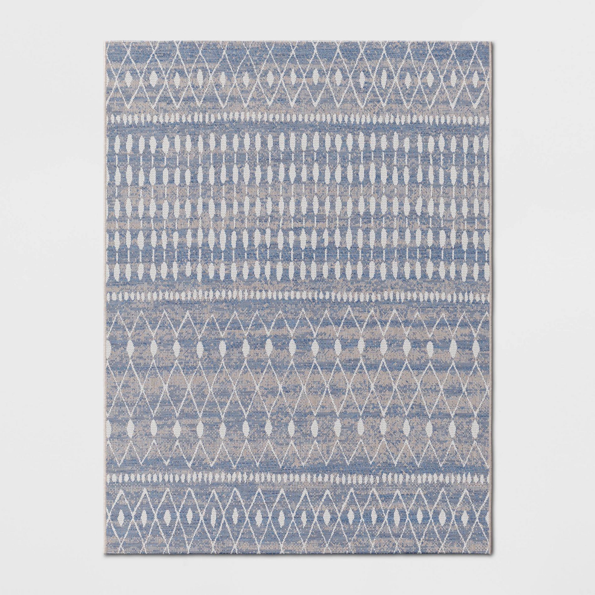 5'3"x7' Neutral Moroccan Rectangular Woven Indoor Outdoor Area Rug Blue - Threshold™: UV & Stain-Resistant, OEKO-TEX Certified