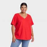 Women's Plus Size Short Sleeve V-Neck T-Shirt - Ava & Viv™ Red