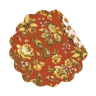 C&F Home Estelle Round Quilted Reversible Floral Damask Placemat Set of 6