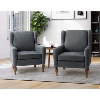 Set of 2 Arwid Armchair with Squared Arms and Solid Wood Legs for Living Room and Bed Room  | ARTFUL LIVING DESIGN