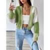 Womens Sweater Cardigan Long Sleeve Cropped Cardigan Color Block Open Front Sweater with Lantern Sleeve Trendy Sweaters - 4 of 4