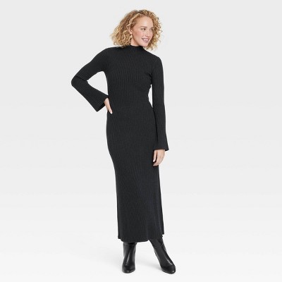 Women's Long Sleeve Maxi Sweater Dress - A New Day™ Black S : Target