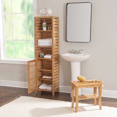 Bracken Vertical Bamboo Storage Cabinet with Hidden Shelves - Brown