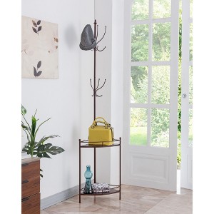 Kings Brand Furniture - Free Standing Metal Corner Coat & Hat Rack Stand, 12 Hooks 2 Shelves, Bronze - 1 of 2