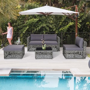 Costway 5 Pieces Patio PE Rattan Wicker Sofa Furniture Set Cushioned  Outdoor Grey - 1 of 4