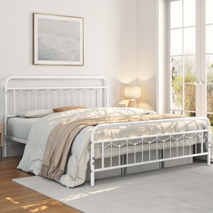 Yaheetech Metal Platform Bed Frame with Vintage Headboard and Footboard - 1 of 4