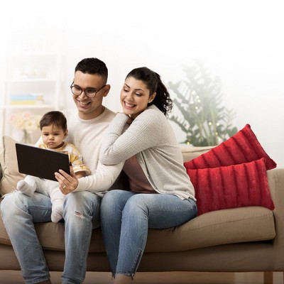 Small Crimson Faux Fur Lumbar Pillow Set