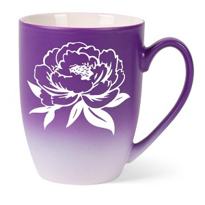 Elanze Designs Botanical Floral Nature Coffee Cup Mug 12 Ounce Ceramic With Ombre Gradient Elegant Minimalist Peony Flower Silhouette Purple and White - 1 of 4