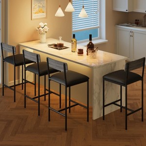 Bar Stools Set of 4, 37 Inch Barstools With Metal Legs PU Seats Chairs With Backrest Height Upholstered Stools - 1 of 4