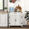Yukimo 30" White Oak Modern Farmhouse Sideboard Cabinet with 2 Barn Doors and Drawer, Storage Buffet for Dining Room & Living Room - 2 of 4