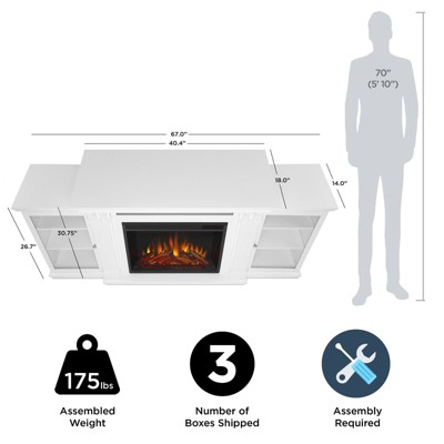 White Wood TV Stand with Electric Fireplace and Cabinets