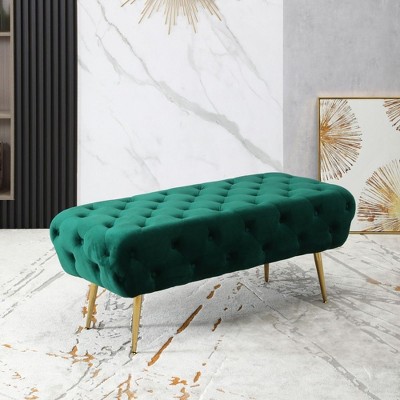 NicBex Upholstered Bench,50 inch Velvet Ottoman with Gold Metal Legs for Living Room,Entryway