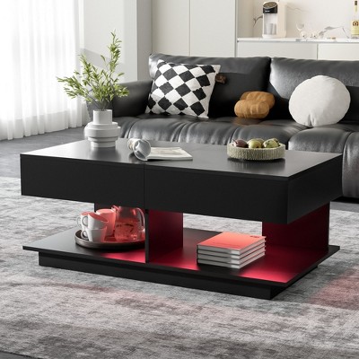 NicBex Modern Extendable Top Coffee Table with Hidden Storage & Open Shelves,Multi-Functional Tea Table Center Table for Living Room,Studio
