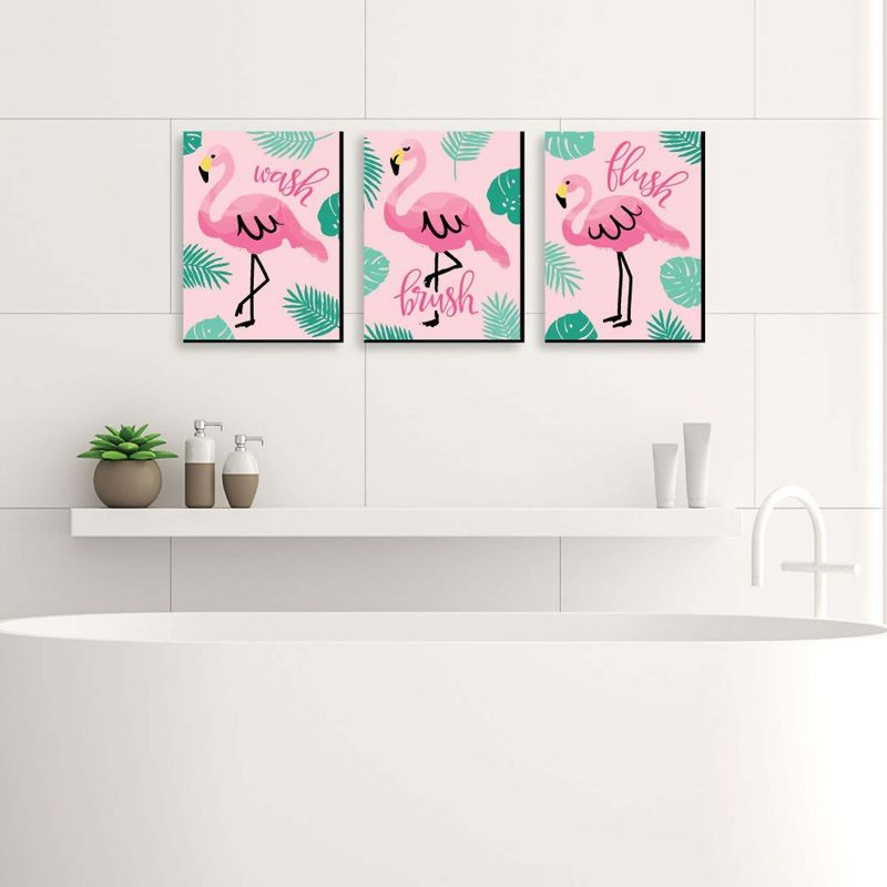Big Dot of Happiness Pink Flamingo - Kids Bathroom Rules Wall Art - 7.5 x 10 inches - Set of 3 Signs - Wash, Brush, Flush, 2 of 8