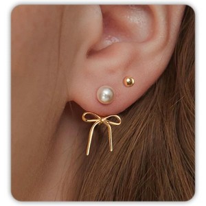 2 Pairs 16K Gold Earrings Set for Women,Earrings Seashell Simple Dainty Earrings Pearl Bow Earring ,Beach Earrings Gold Stud Earrings for Women Trendy - 1 of 4