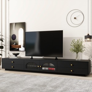 Modern TV Stand for 95” TV with Fluted Glass Doors and Tempered Glass Shelf,Storage Drawers Media Console for Living Room-Baofuwish - 1 of 4