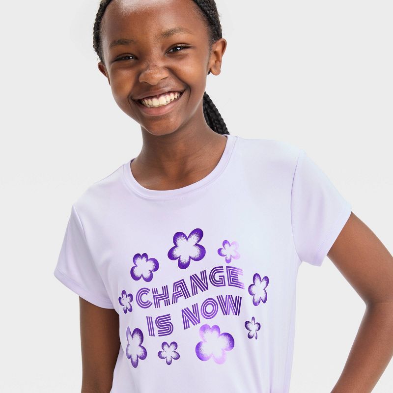 Girls&#39; Short Sleeve &#39;Change Is Now&#39; Graphic T-Shirt - All In Motion™ Lilac Purple, 3 of 5
