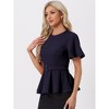 Allegra K Women's Round Neck Flutter Sleeve Belted Waist Office Peplum Blouse - 2 of 4