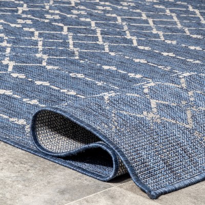 Blue Trellis 5x8 Washable Synthetic Indoor/Outdoor Area Rug