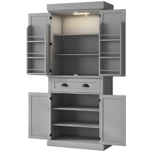 Aghana Digitals 71" Gray Kitchen Pantry Cabinet with Sensor LED Lights, 6 Door Shelves, Drawer & 4 - 1 of 4