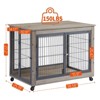 GustoWave Dog Crate Furniture, Heavy Duty Dog Crate with Wheels, Wooden Dog Kennel Indoor Double Doors Dog Cage with Wheels, Grey - 2 of 4