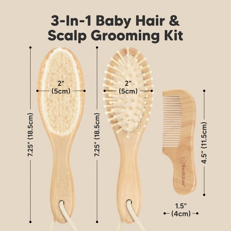 Baby Hair Brush and Comb Set, Oval Wooden Baby Brush Set for Newborns, Infant, Toddler Grooming Kit, 3 of 11