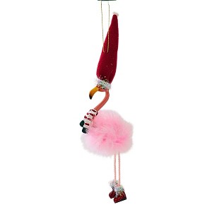 Kurt S. Adler 10.5 Inch Flamingo W/Dangle Legs Santa Hat Feather Body Tree Ornaments - 1 of 3