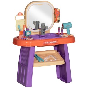 Qaba Kids Vanity Set, Toddler Makeup Table with Mirror, LED Light, Music, 23 Accessories, Pretend Play Set for Girls 3-6 Years - 1 of 4