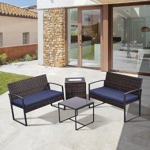 Hrinhom Outdoor Rattan Set,4-Piece Patio Set With Cushions - 1 of 4