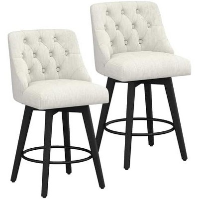 Cesicia Set of 2 Counter Height Swivel Bar Stools, 26" Linen Upholstered with Footrest, Dark Grey