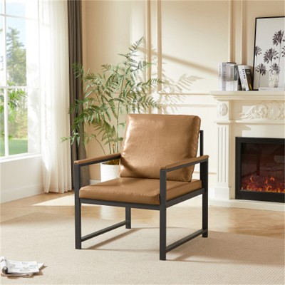SKRAN Tech cloth Armchair, Retro Leisure Accent Chair with Soft Padded & Cushion,Armrests with Black Metal Frame for Living Room/Bedroom/Study