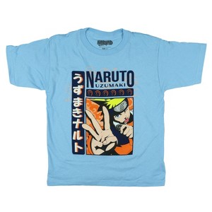 Seven Times Six Naruto Uzumaki T-Shirt Boy's Tongue Out Pose Winky Face Short Sleeve Top Blue - 1 of 4